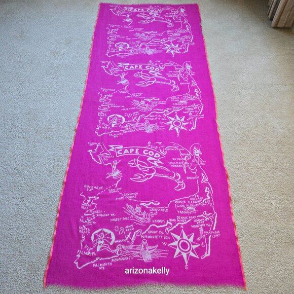 RARE J. Crew *PINK* Wool Scarf Cape Cod Map Massachusetts Beach Provincetown - Picture 6 of 13